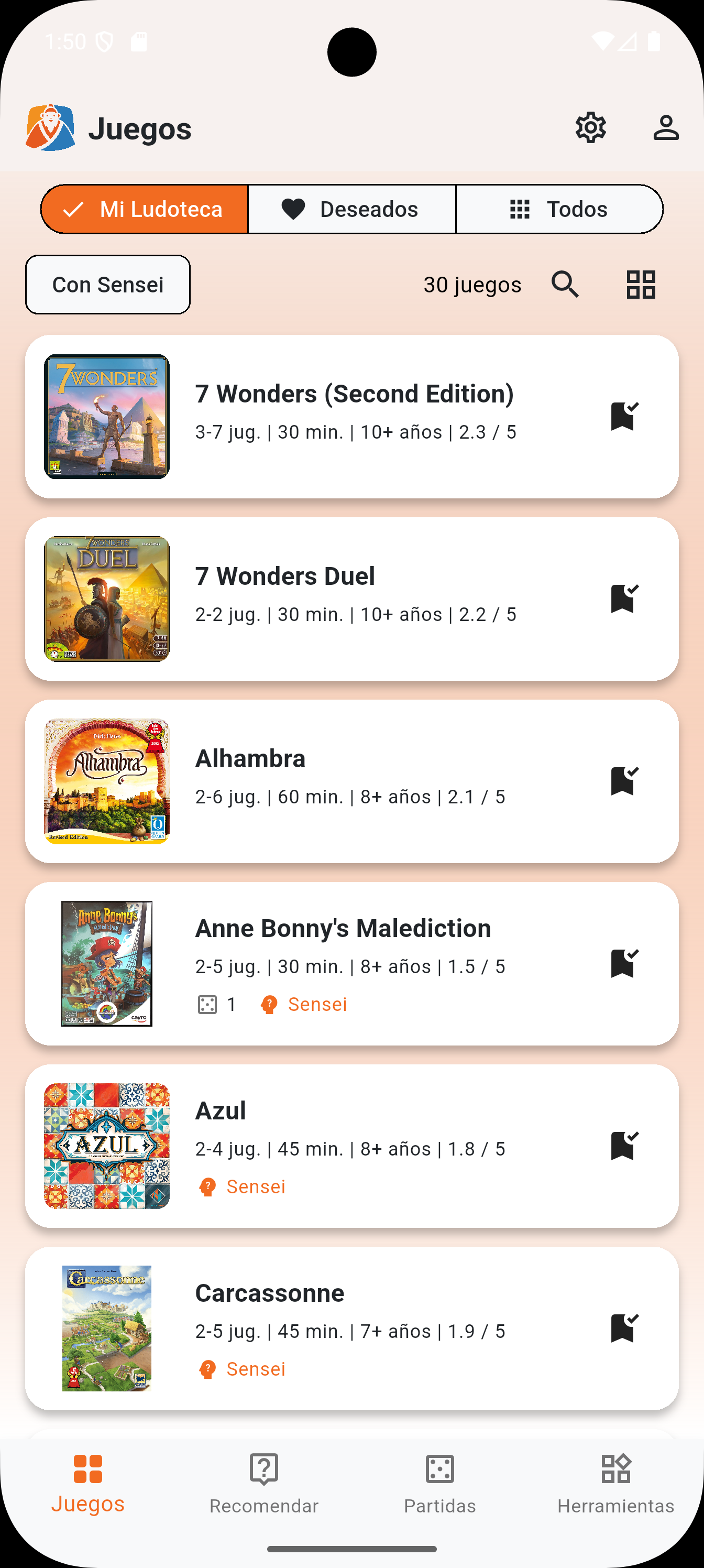 Ludoteca digital con la colección de juegos del usuario.