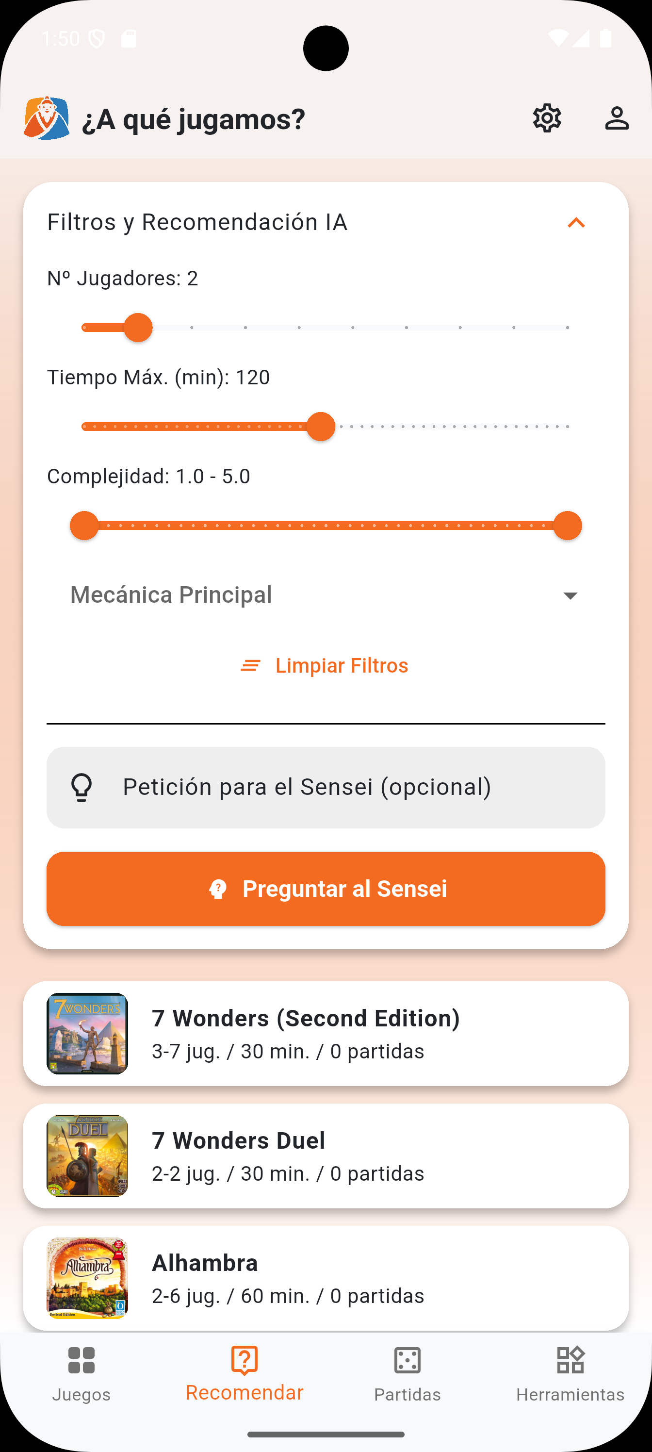 Recomendador de juegos de Sensei Lúdico.